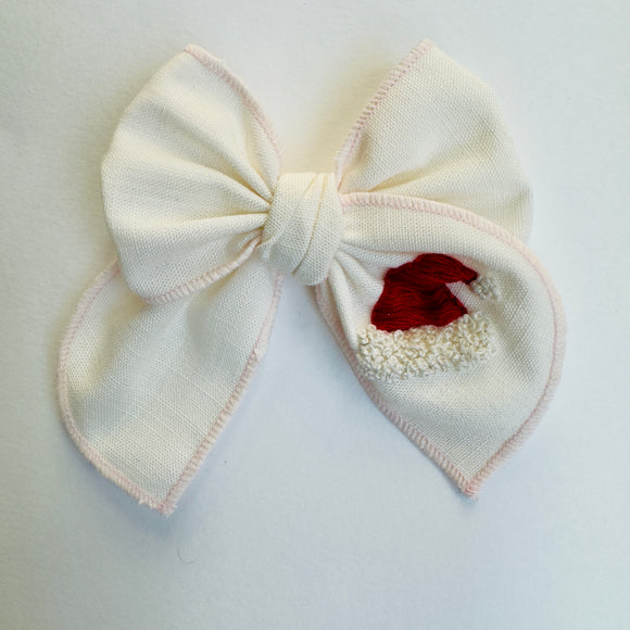 Santa’s Hat Bow with Hand Embroidery