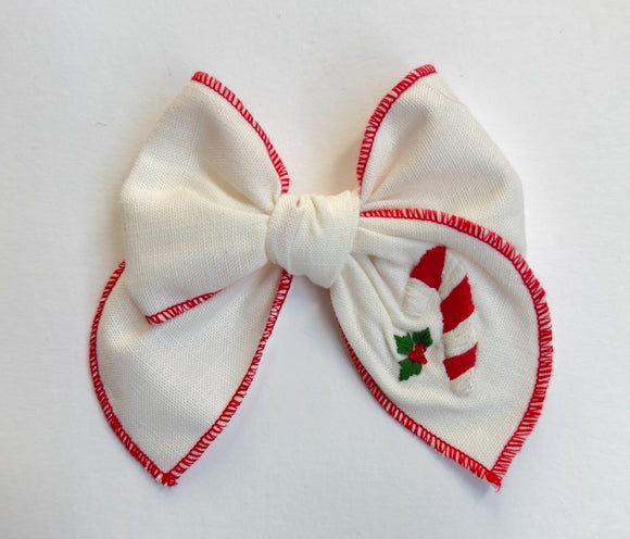 Candy Cane Bow with Hand Embroidery