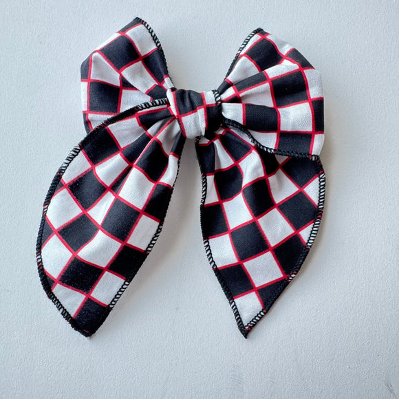Red, White, and Black Checkered Bow